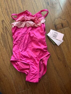 New Juicy Couture Girl Hot Pink Ruffle One-Piece Swimsuit size 4